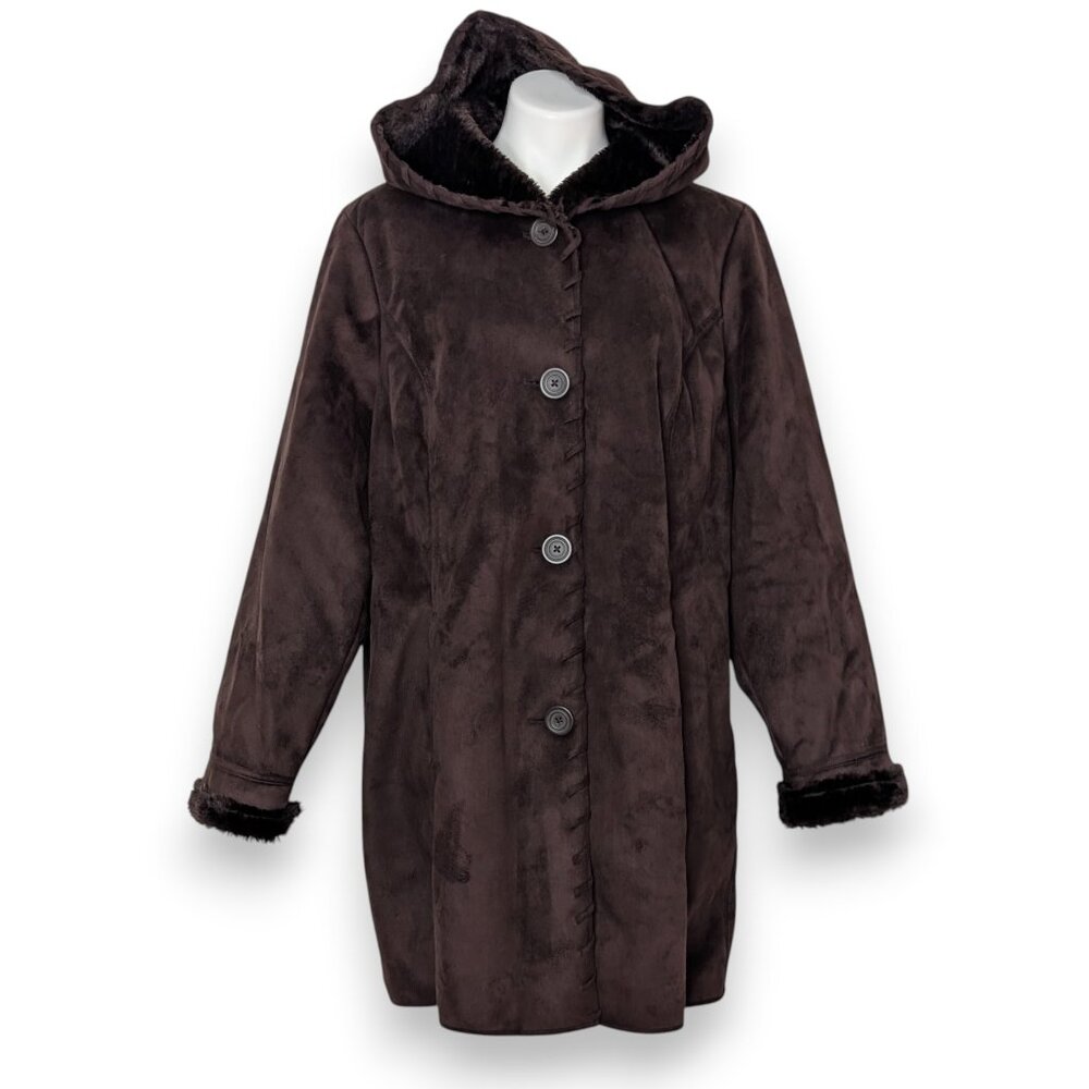 VTG Brown Plush Faux Fur Lined Hooded Winter Coat